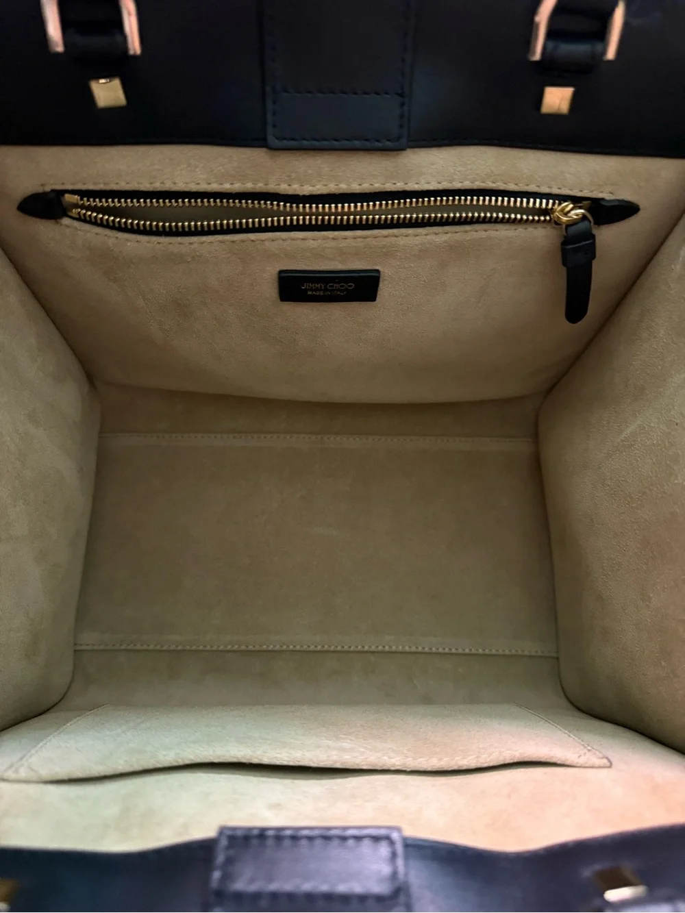 Jimmy Choo Black Leather Embossed Logo Tote